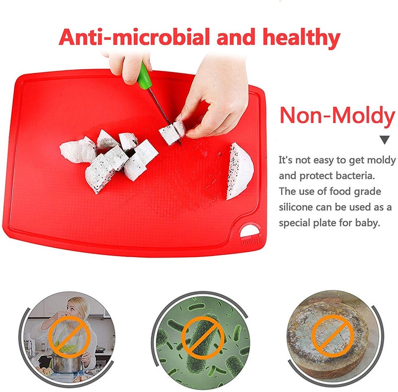 Liflicon Silicone Thick Cutting Boards Mats Set of 3pcs Foldable & Flexible Design Juice Grooves Easy Grip Handle Dishwasher Safe for Kitchen,BPA free Silicone Cutting Boards/Mats-Red - Image 4